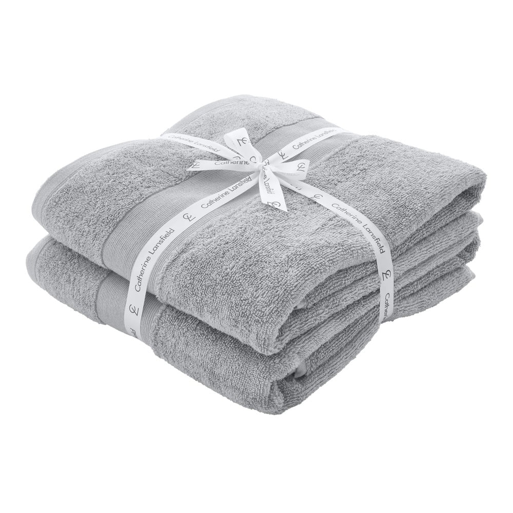 Világosszürke frottír pamut fürdőlepedő szett 2 db-os 90x140 cm Anti-Bacterial – Catherine Lansfield