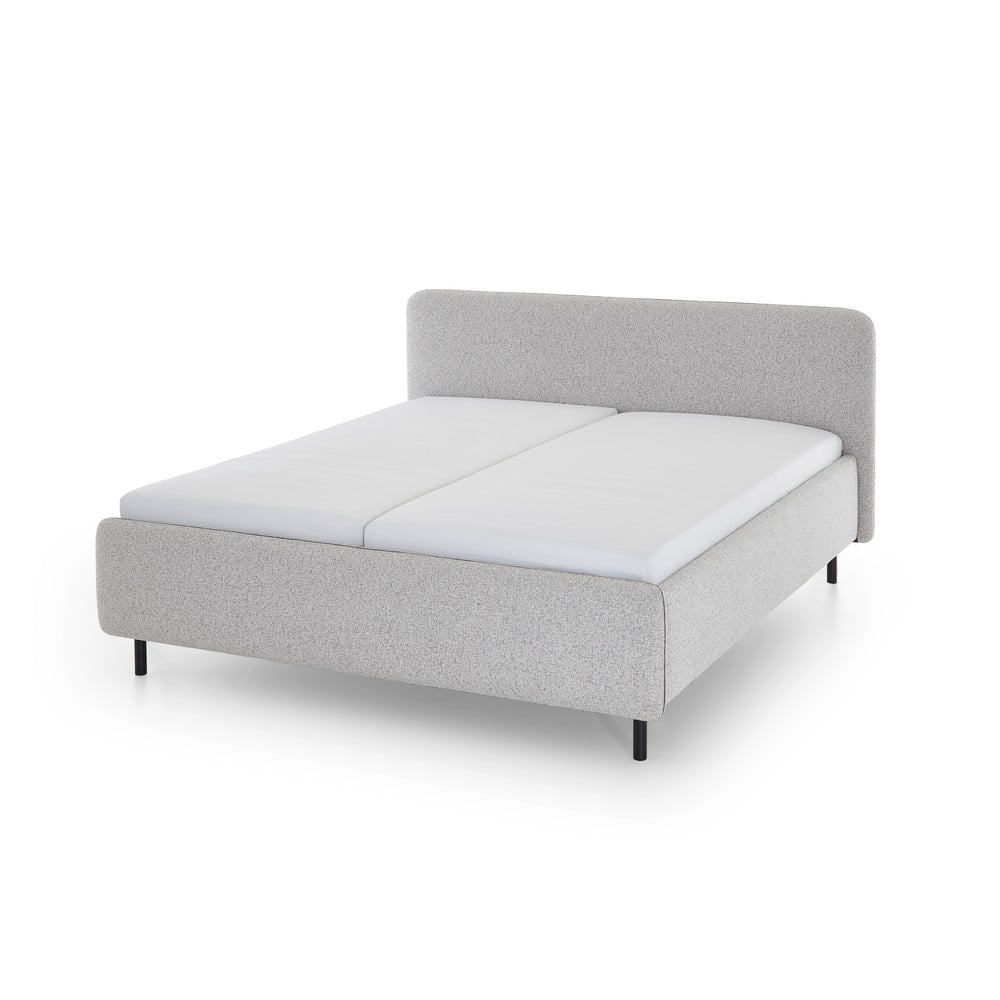 Világosszürke kárpitozott ágyneműtartós franciaágy ágyráccsal 160x200 cm Primo – Meise Möbel