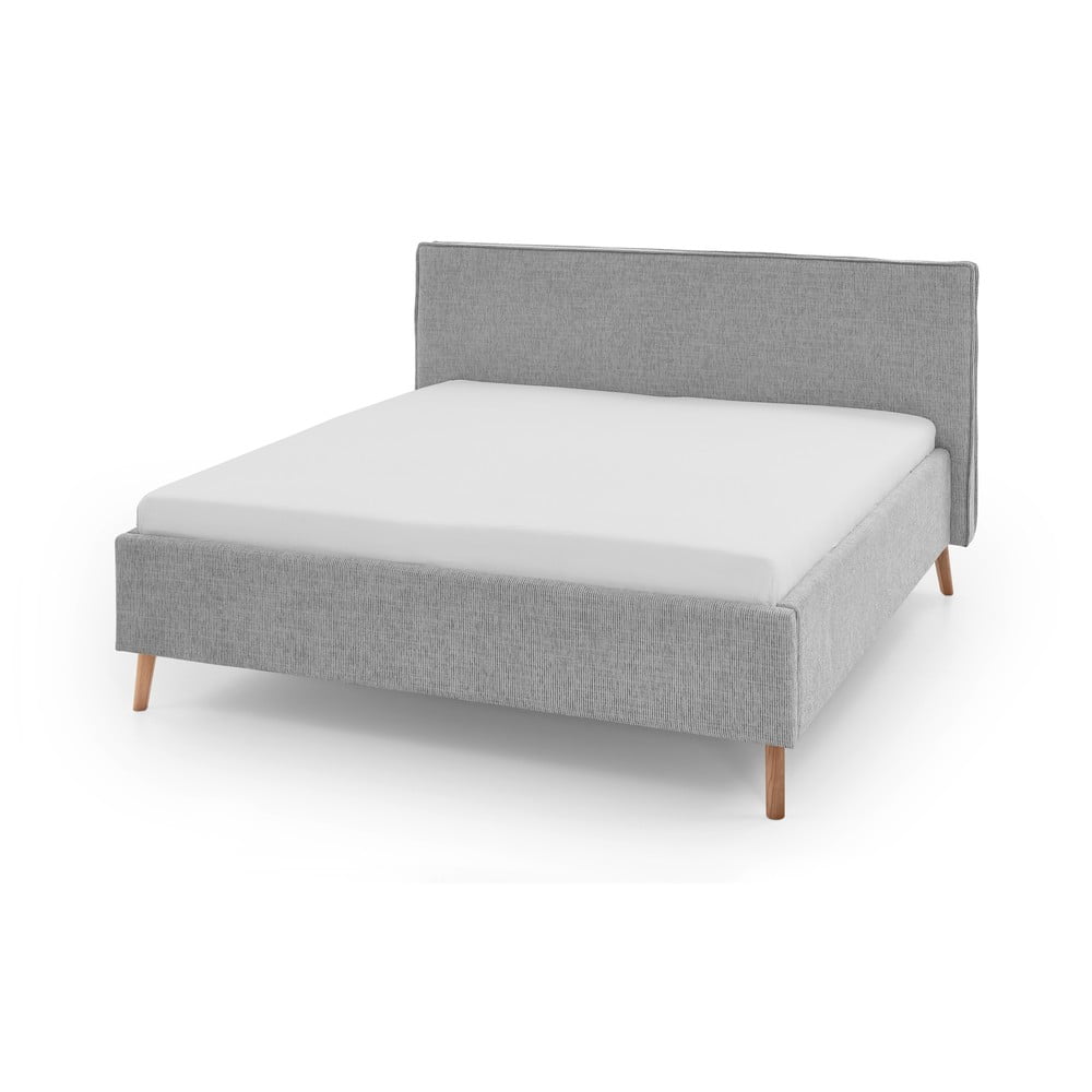 Világosszürke kárpitozott franciaágy tárolóhellyel