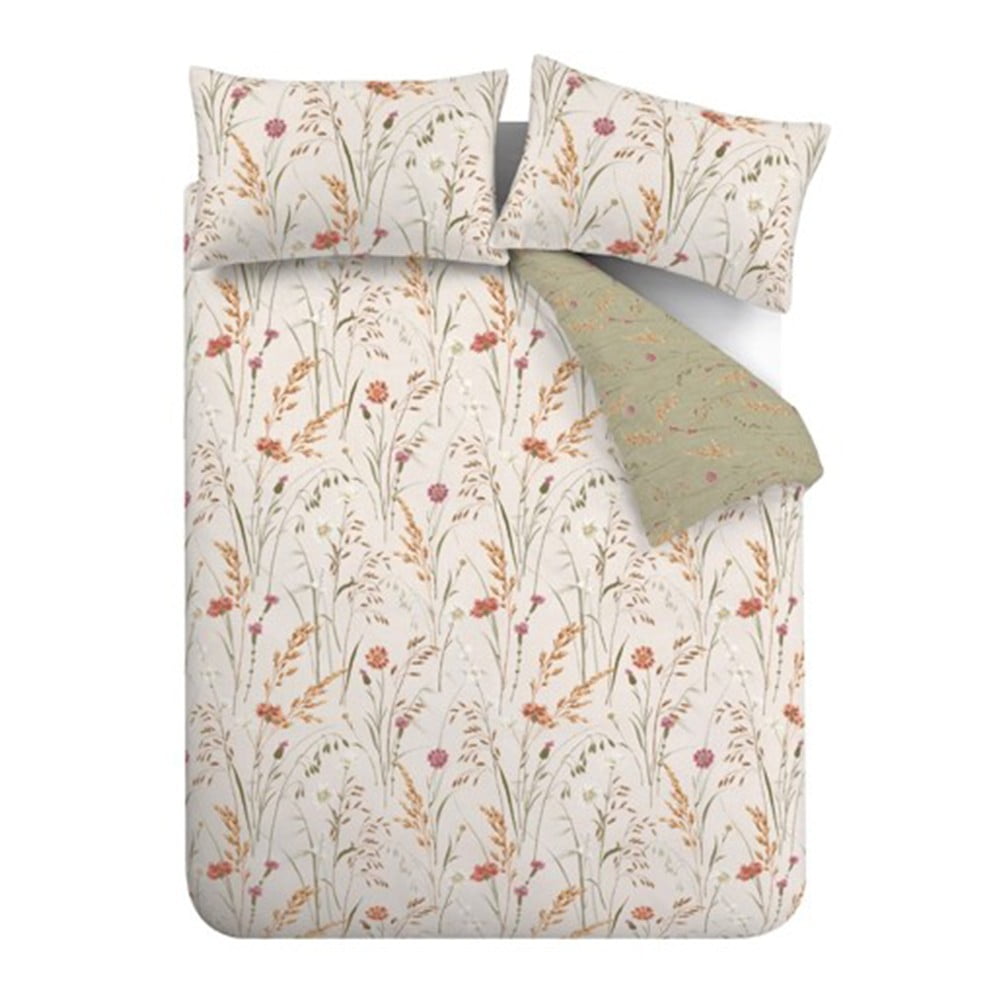 Zöld-barna egyszemélyes flanel ágyneműhuzat 135x200 cm Grasmere Floral – Catherine Lansfield