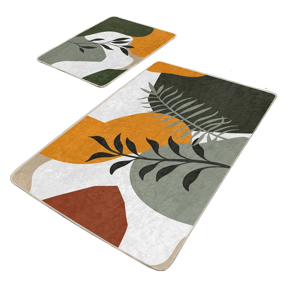 Zöld bársony fürdőszobai kilépő szett 2 db-os 60x100 cm Illustrated Autumn – Mila Home