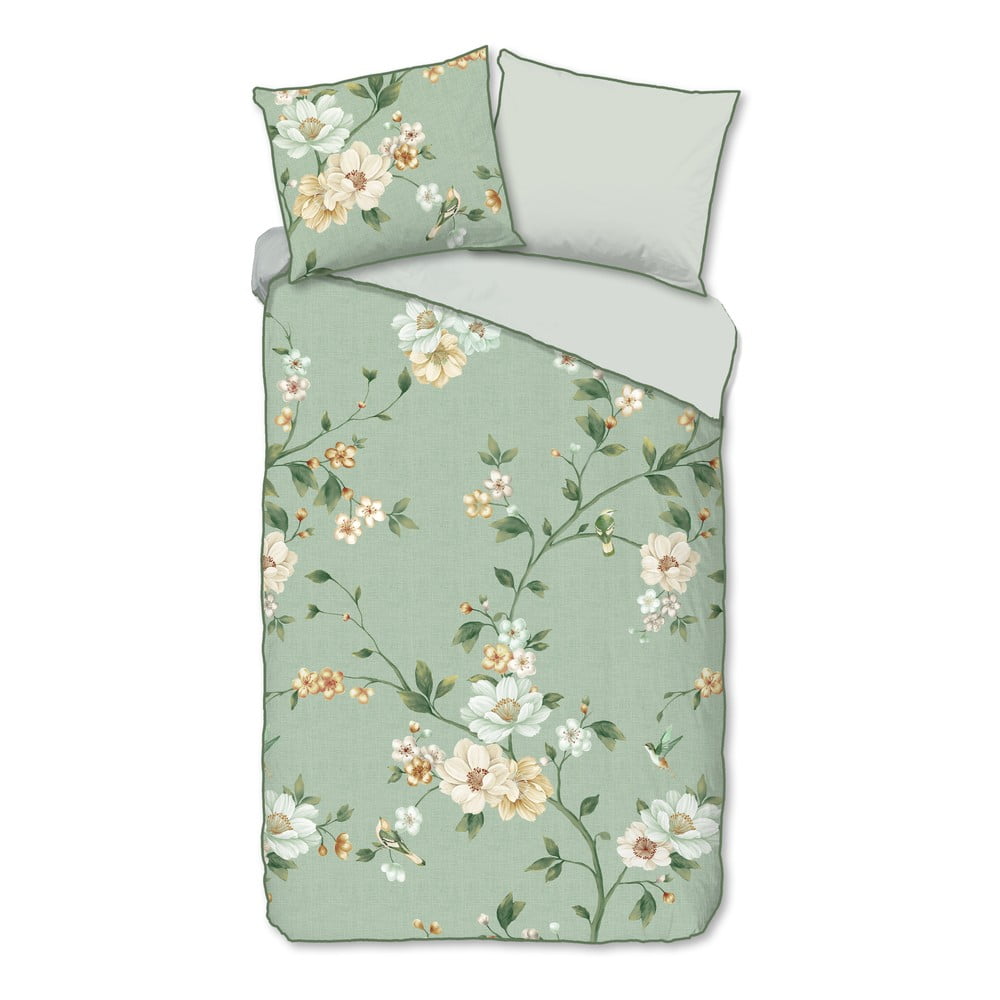 Zöld egyszemélyes-hosszabbított pamut-szatén ágyneműhuzat 140x220 cm Sizena – Descanso