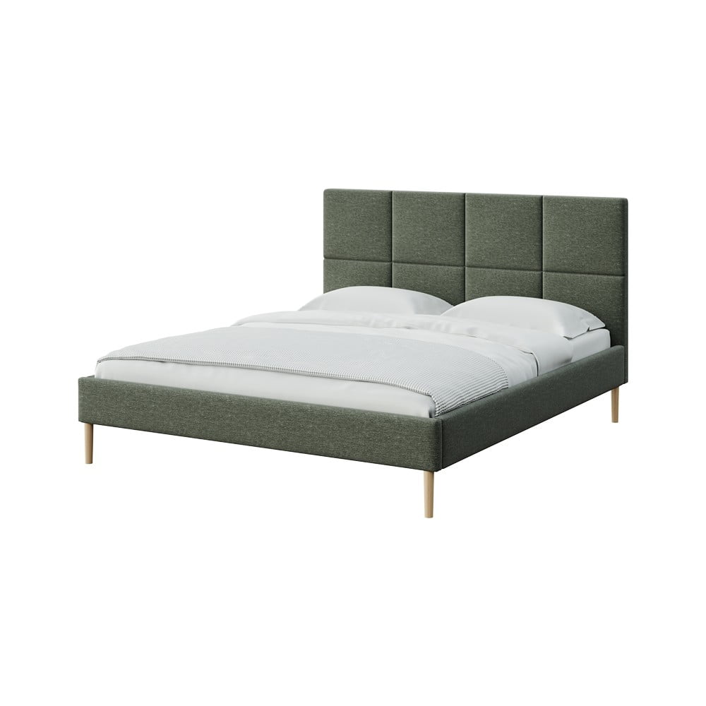 Zöld kárpitozott franciaágy ágyráccsal 140x200 cm Alano – MESONICA