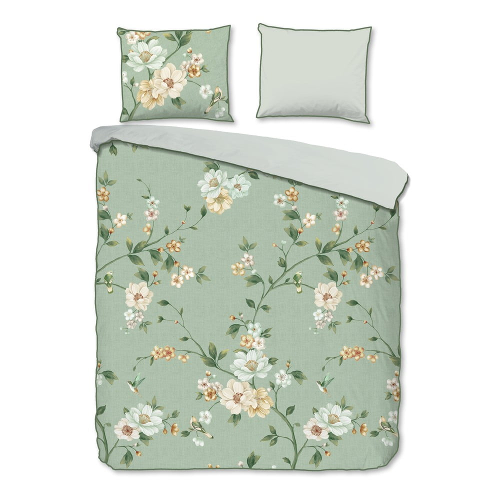 Zöld kétszemélyes-hosszabbított pamut-szatén ágyneműhuzat 200x220 cm Sizena – Descanso