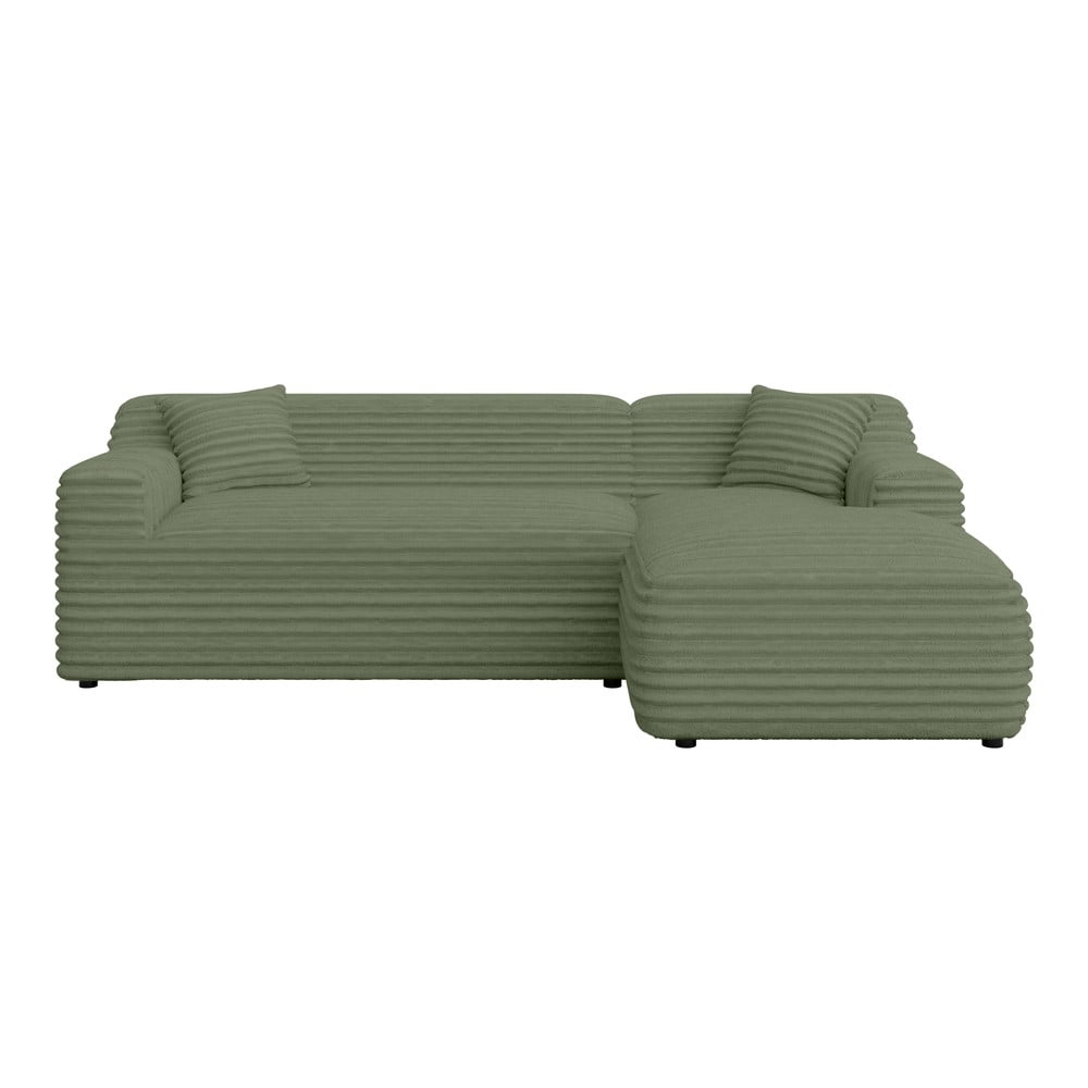 Zöld kordbársony sarokkanapé (jobb oldali-heverő résszel) Martin – Ropez